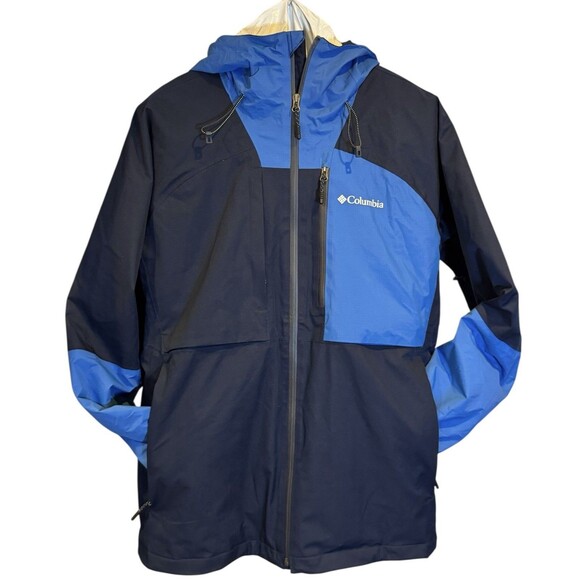 Columbia Omni-Tech Blue Black Waterproof Ski Snow Jacket Men’s L EUC Full Featur - Picture 1 of 16